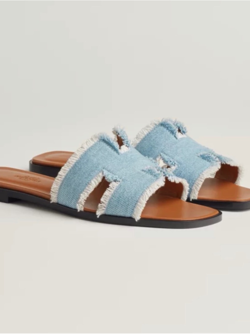 Hermès Fringed Denim Oran Slide Sandals